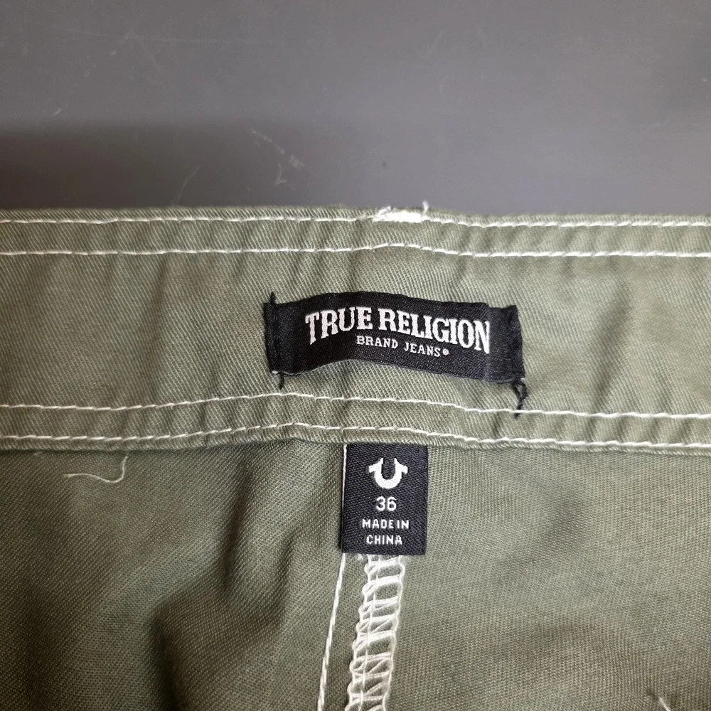 True Religion Cargo Pants Mens 36x34 Green Kalamata Canvas Utility Pockets